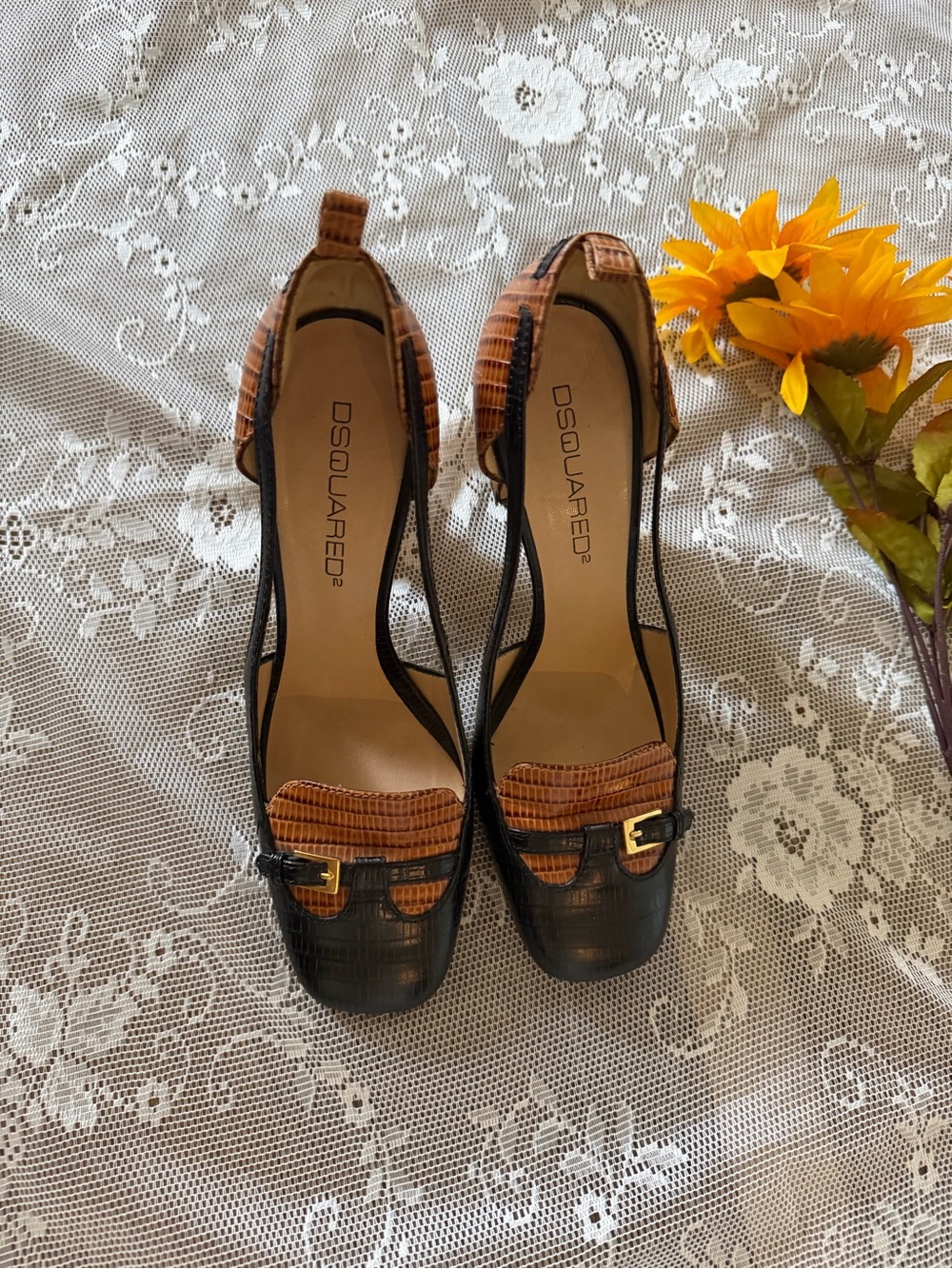 DSQUARED2 Women's Two-Tone Brown Leather Heels